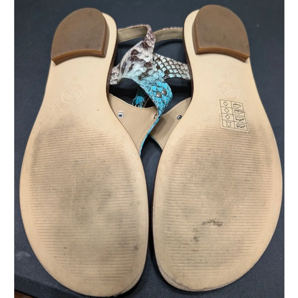 Michael Kors Womens Snakeskin Embossed Leather Thong Sandals Turquoise Pink 8M